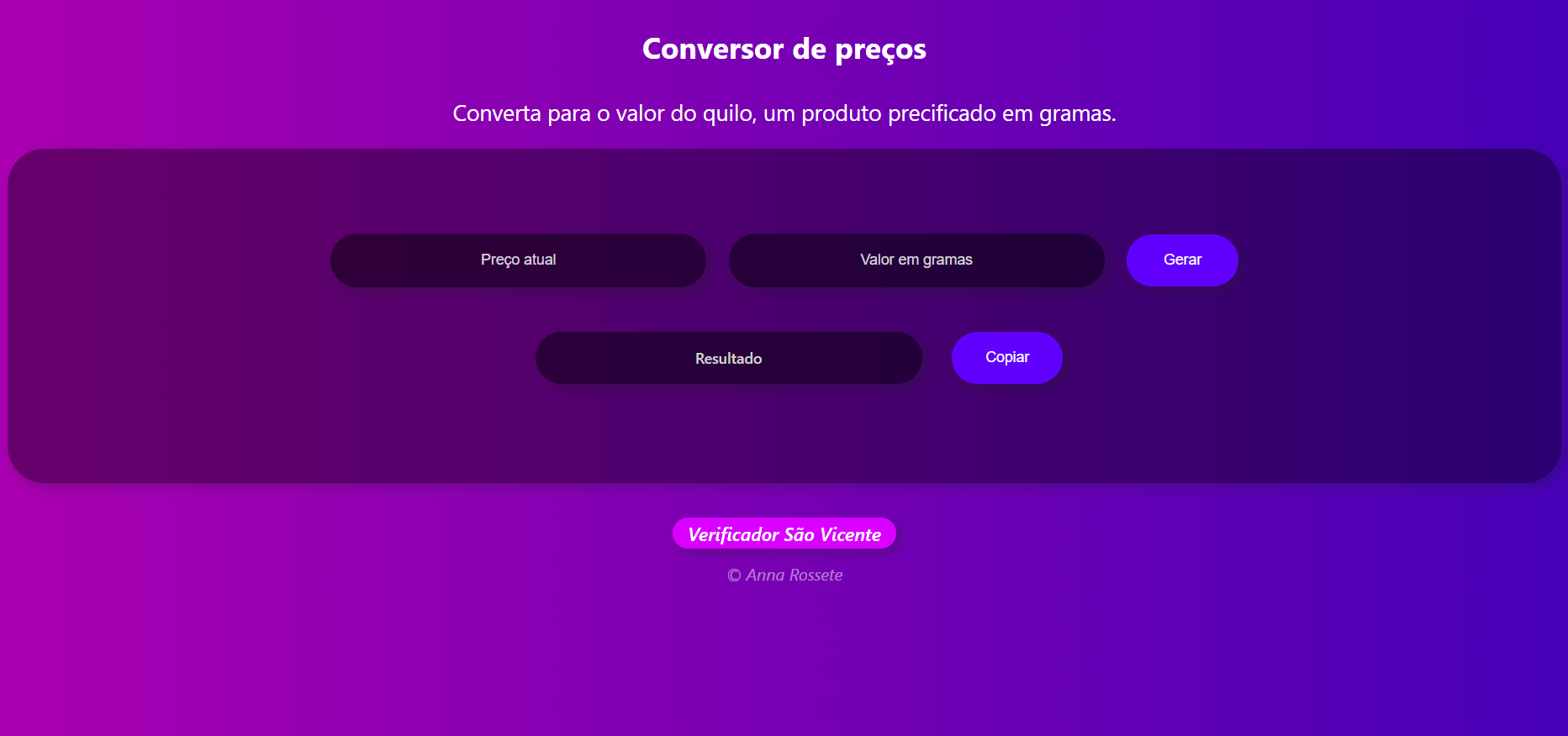 Print da tela do conversor de preços