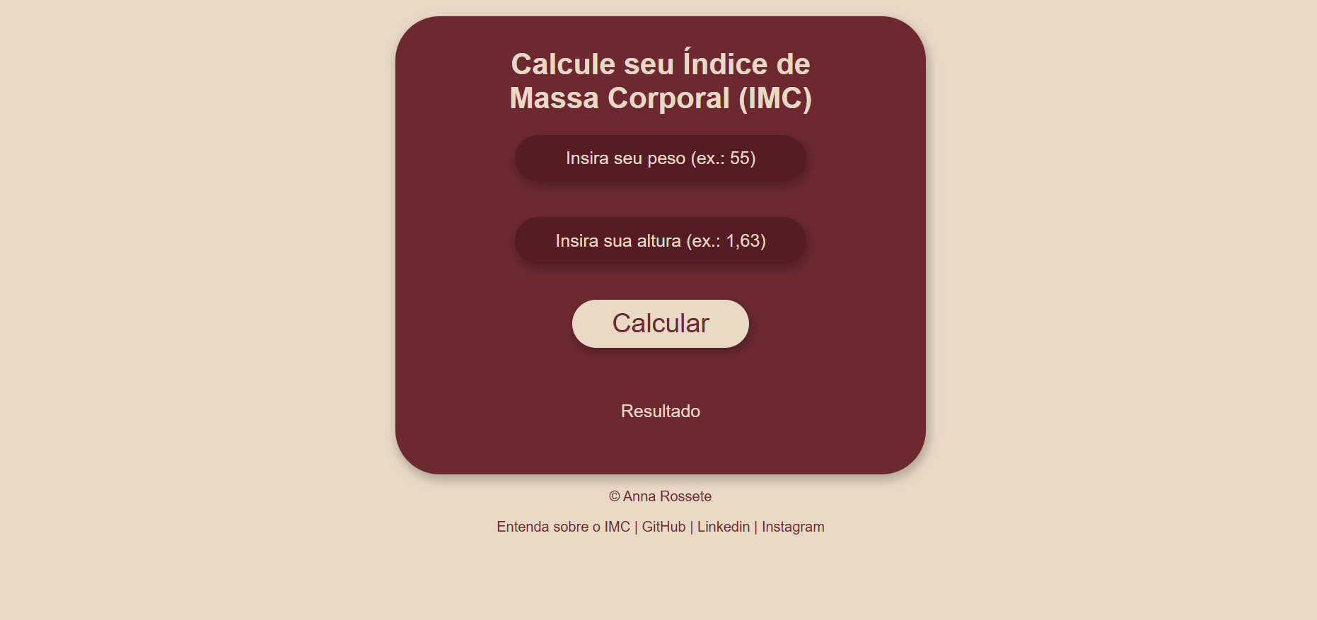 Print da tela da calculadora de IMC